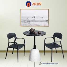 Bộ bàn ghế cafe, bàn decor ngoài trời chân bê tông giả đá mài BBG004