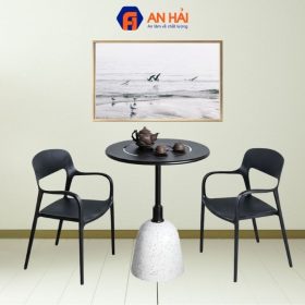 Bộ bàn ghế cafe, bàn decor ngoài trời chân bê tông giả đá mài BBG004