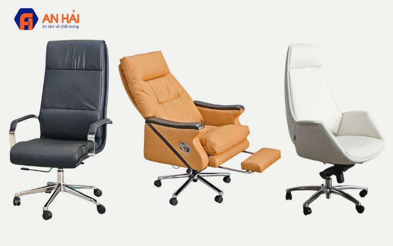 Ghế giám đốc bọc da chân xoay + Ghế giám đốc bọc da lưng ngả có gác chân + Ghế giám đốc bọc da Armterdam