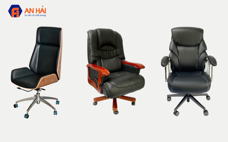 Ghế giám đốc cao cấp lưng gỗ plywood chân xoay nhôm+Ghế giám đốc da cao cấp Vantervi tay viền gỗ ngả nằm+Ghế giám đốc bọc nệm simili