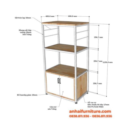 Thông số kỹ thuật chi tiết Kệ bếp đa năng 60x40x115cm gỗ cao su KB004