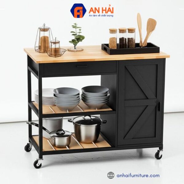 Kệ bếp di động REXO 105x45x95cm gỗ cao su KB001