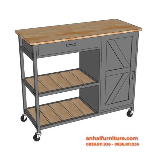 Kệ bếp di động REXO 105x45x95cm gỗ cao su KB001