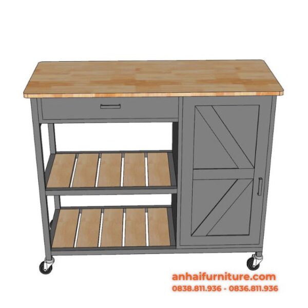 Kệ bếp di động REXO 105x45x95cm gỗ cao su KB001