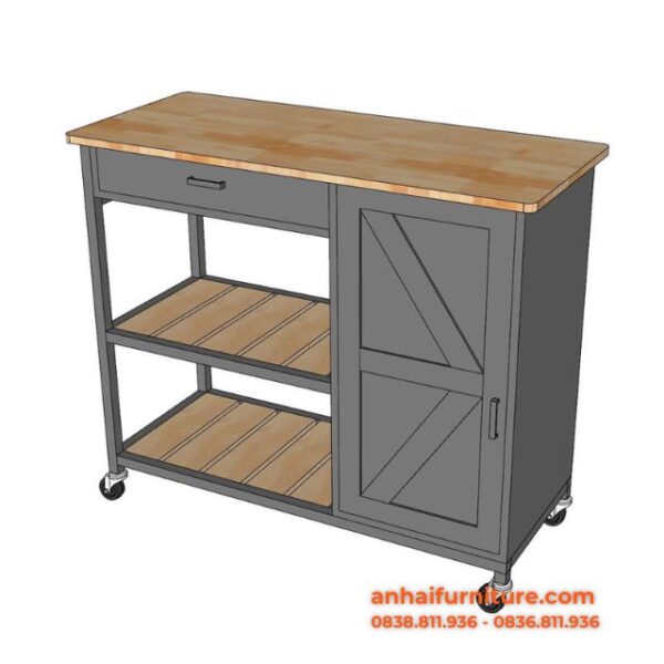 Kệ bếp di động REXO 105x45x95cm gỗ cao su KB001