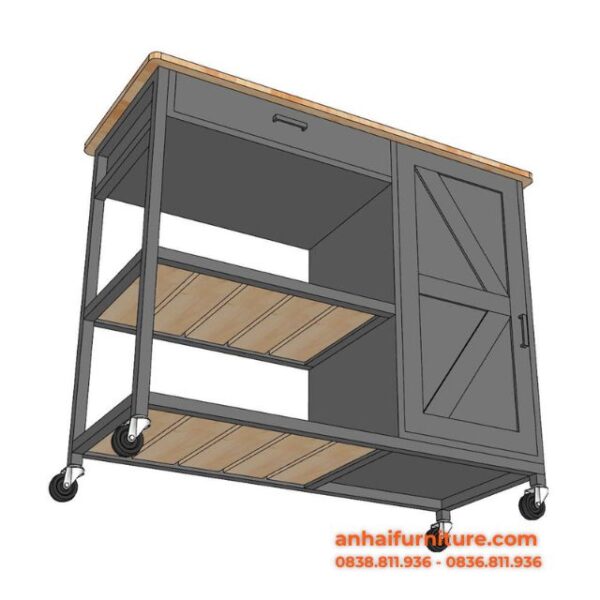 Kệ bếp di động REXO 105x45x95cm gỗ cao su KB001