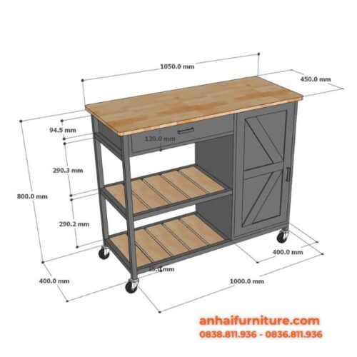 Thông số kỹ thuật chi tiết Kệ bếp di động REXO 105x45x95cm