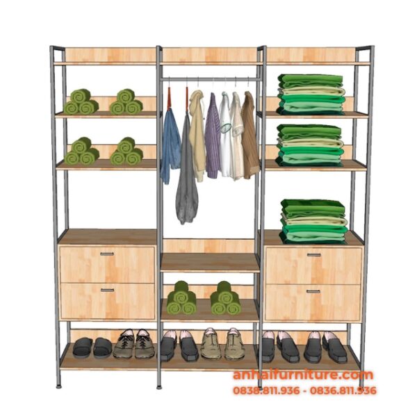 Kệ quần áo có ngăn kéo 200x45x22cm gỗ cao su KQA001