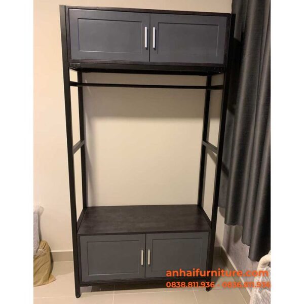Kệ quần áo 2 hộc tủ 100x40x190cm gỗ cao su KQA002