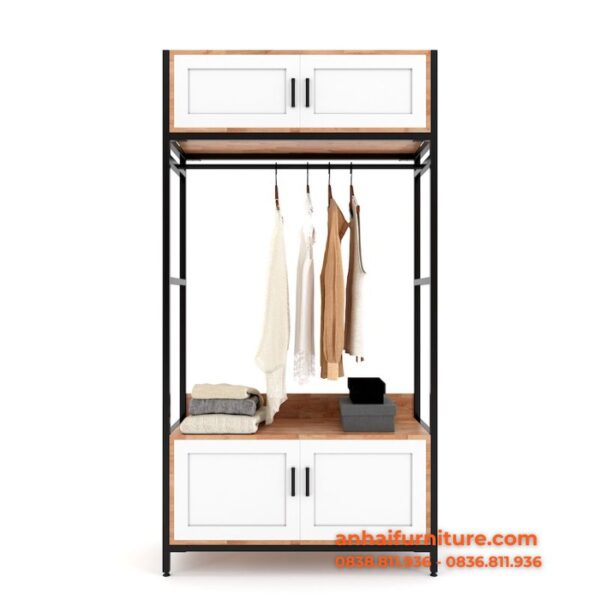 Kệ quần áo 2 hộc tủ 100x40x190cm gỗ cao su KQA002