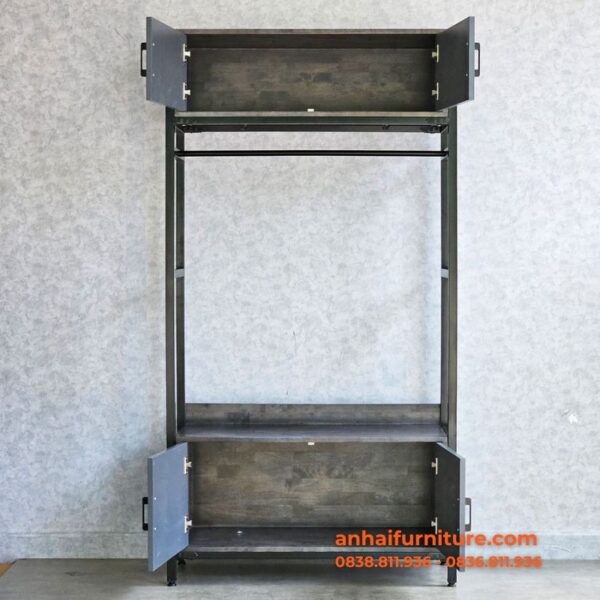 Kệ quần áo 2 hộc tủ 100x40x190cm gỗ cao su KQA002