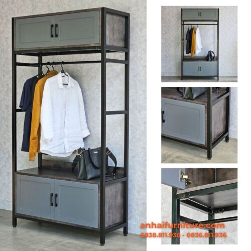 Kệ quần áo 2 hộc tủ 100x40x190cm gỗ cao su KQA002