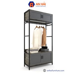 Kệ quần áo 2 hộc tủ 100x40x190cm gỗ cao su KQA002