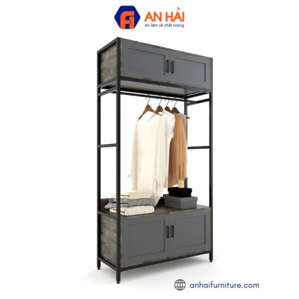 Kệ quần áo 2 hộc tủ 100x40x190cm gỗ cao su KQA002