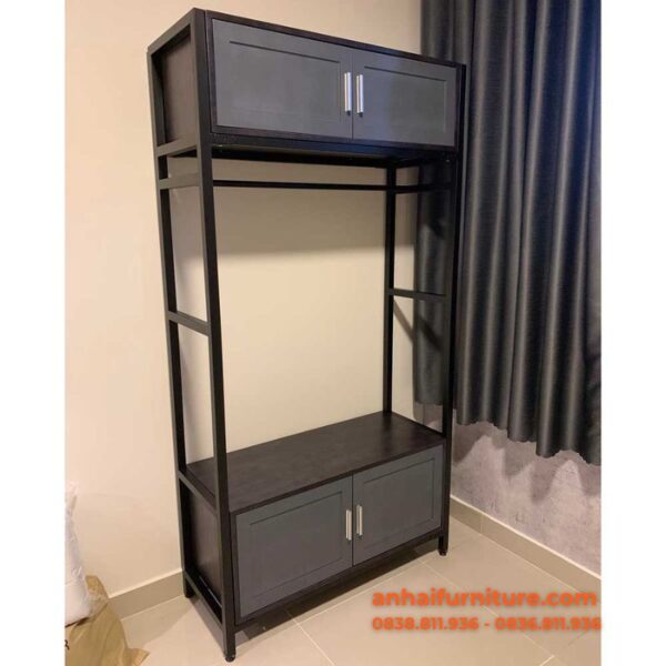 Kệ quần áo 2 hộc tủ 100x40x190cm gỗ cao su KQA002