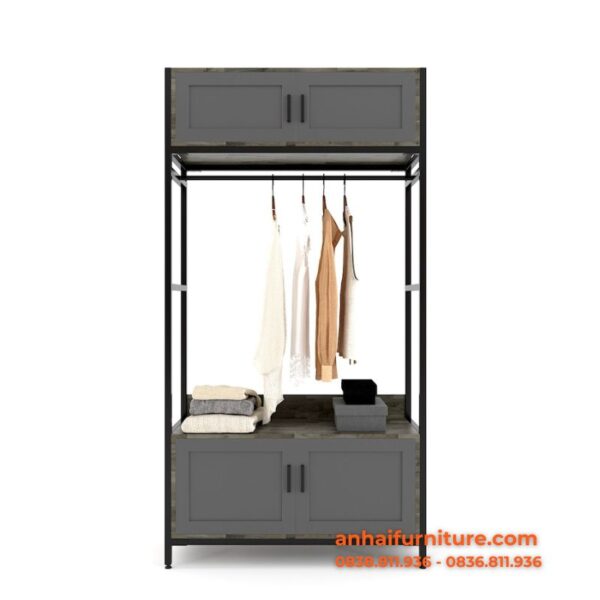 Kệ quần áo 2 hộc tủ 100x40x190cm gỗ cao su KQA002