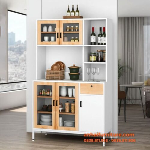 Tủ bếp đa năng REMO 100x40x160cm gỗ cao su KB003