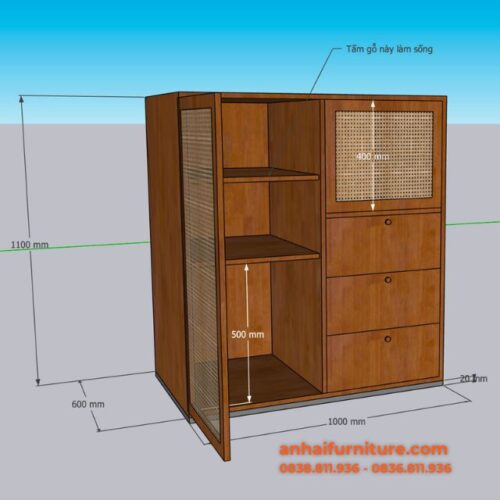 Thông số kỹ thuật chi tiết Tủ để đồ 100x60x110cm gỗ cao su KB005