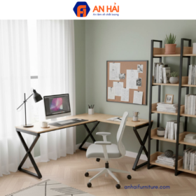 Bàn góc chữ L 160x140cm gỗ cao su hệ XConcept BLVC053