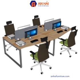 Bàn làm việc 4 người 280x160cm gỗ cao su chân sắt hệ Rectang HBRT079