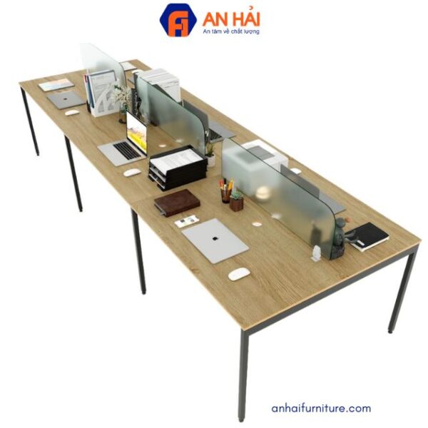 Bàn văn phòng có vách ngăn cụm 6 gỗ Plywood 360x120cm
