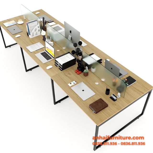 Bàn văn phòng có vách ngăn cụm 6 gỗ Plywood 360×120cm