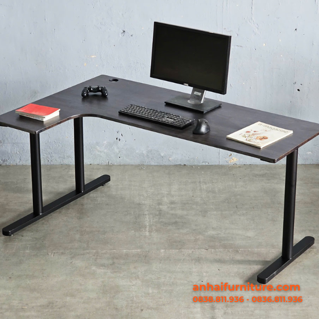 “Bàn làm việc chữ L 160x100cm gỗ cao su hệ TIO BLVO029