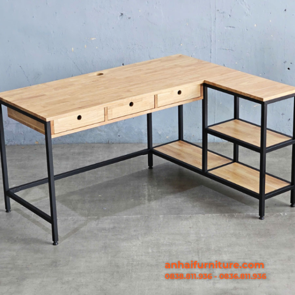 “Bàn làm việc chữ L RIGEL 140x110cm gỗ cao su CD68039”
