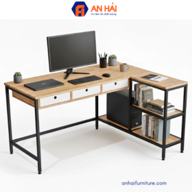 Bàn làm việc chữ L RIGEL 140x110cm gỗ cao su CD68039